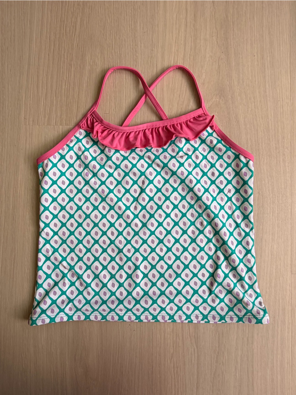 Garnet Hills Kids Girls' Pink Green Geo Pattern Swim Tankini Bathing Suit Top 10
